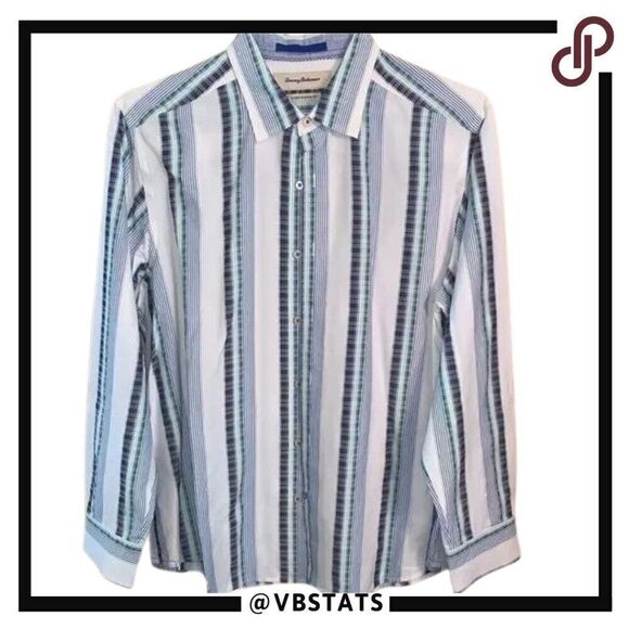 Large Tommy Bahama Blue-White LS Shirt - Picture 1 of 6